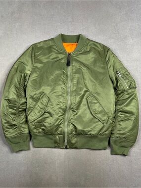 Alpha Industries Olive Bomber Jacket with Orange Liner